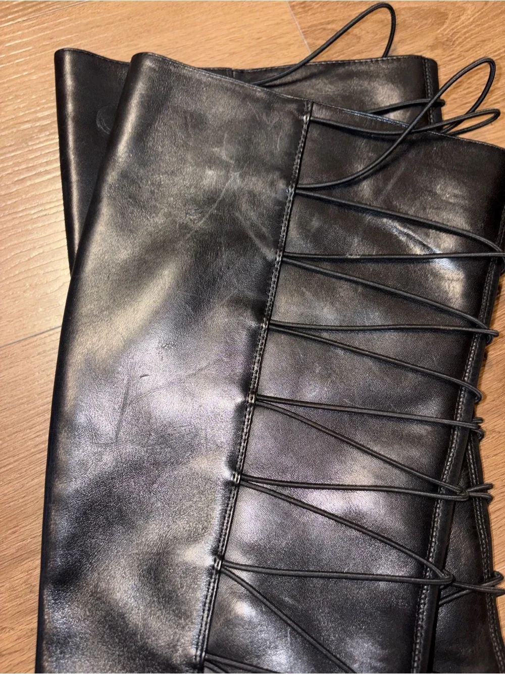 Vince Camuto Black Lace-Up Knee-High Peep-Toe Stiletto Boot (Kendra)